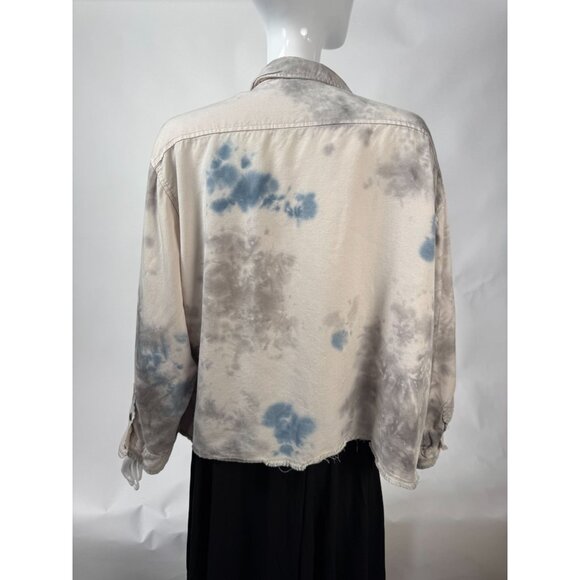 Vintage Havana Tie-Dye Tencel Button-Up Shirt Jacket With Pockets & Frayed Hem L - Picture 16 of 16